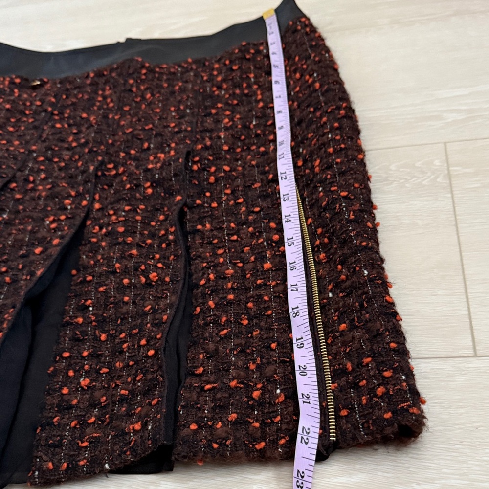 Per Se Black and Red Orange Textured Wool Tweed Skirt - Picture 4 of 6